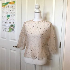 Zara Basic Sheer Beaded Tulle Cropped Top SZ S